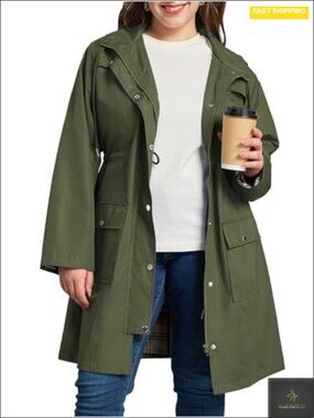 Plus Size Rain Jacket Waterproof Windbreaker Hooded Outdoor Trench Coat with
